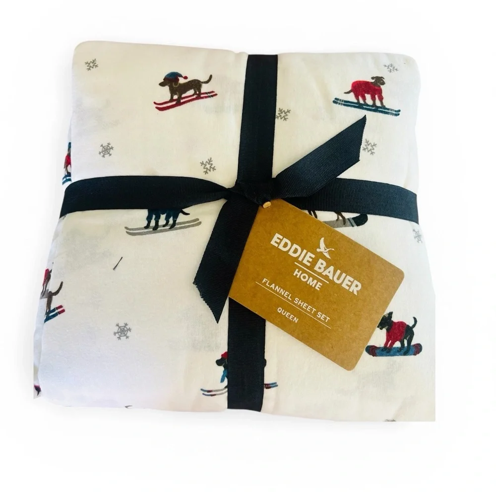 Eddie Bauer Ski Patrol 4-Piece Red and Blue Graphic Flannel Queen Sheet Set